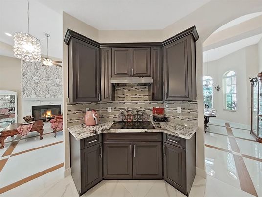 Fireplace, Interior, Kitchen, Living room, Pendant Lights