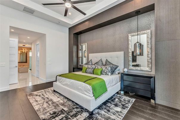 Bedroom, Interior, Recessed Lighting, Wood Texture Flooring