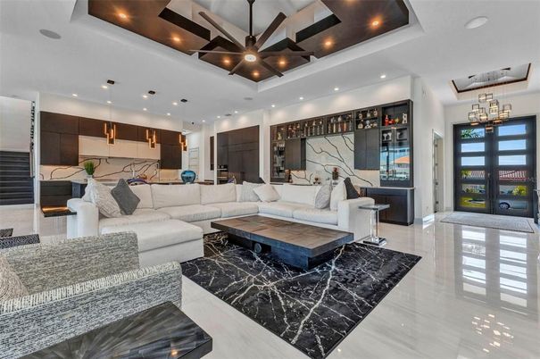 Interior, Kitchen, Living room, Marble, Pendant Lights, Recessed Lighting