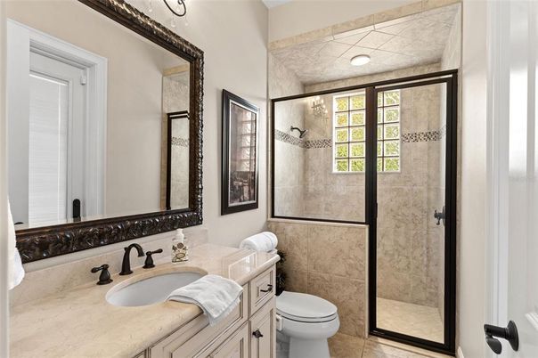 Bathroom, Glass Shower, Interior, Recessed Lighting