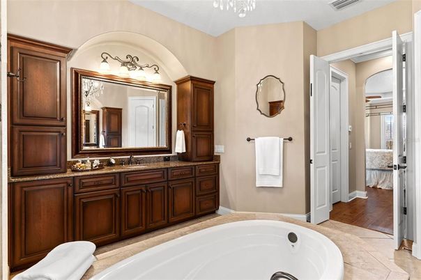 Bathroom, Dual Sink Vanities, Interior, Wood Texture Flooring