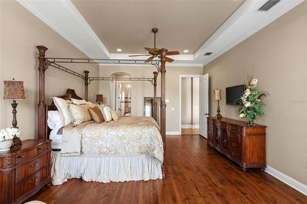 Bedroom, Interior, Recessed Lighting, Wood Texture Flooring