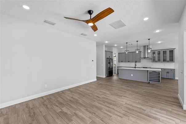 Interior, Kitchen, Pendant Lights, Recessed Lighting, Wood Texture Flooring