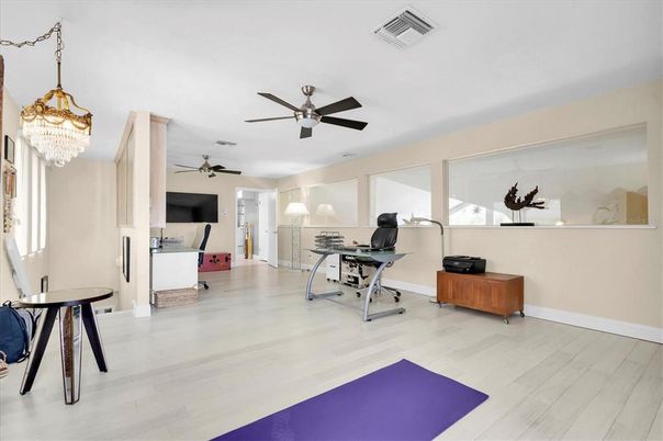 Chandelier, Home Office, Interior, Wood Texture Flooring