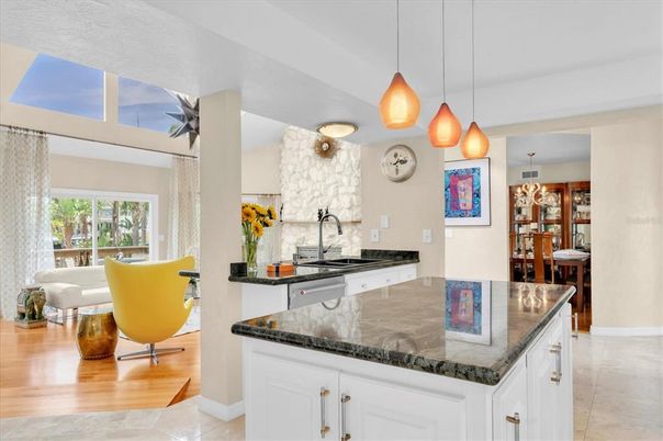 Dining room, Interior, Kitchen, Living room, Pendant Lights, Wood Texture Flooring