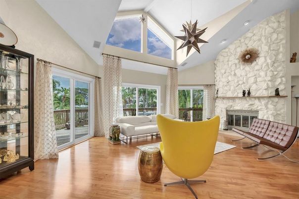 Fireplace, Interior, Living room, Stone Walls, Wood Texture Flooring