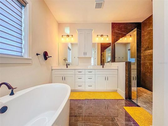 Bathroom, Dual Sink Vanities, Free Standing Baths, Glass Shower, Interior