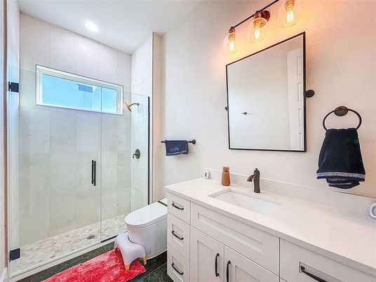 Bathroom, Glass Shower, Interior, Recessed Lighting