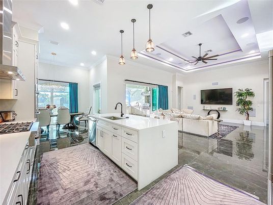 Dining room, Interior, Kitchen, Living room, Pendant Lights, Recessed Lighting