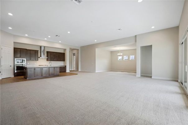 Empty room, Interior, Kitchen, Pendant Lights, Recessed Lighting, Stainless Steel Appliances