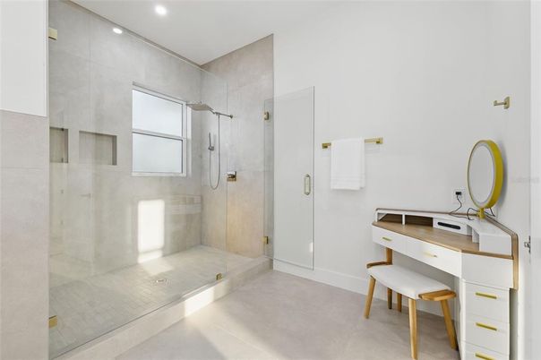 Bathroom, Glass Shower, Interior, Recessed Lighting