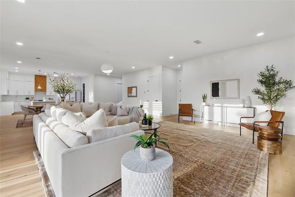 Dining room, Interior, Kitchen, Living room, Pendant Lights, Recessed Lighting, Wood Texture Flooring