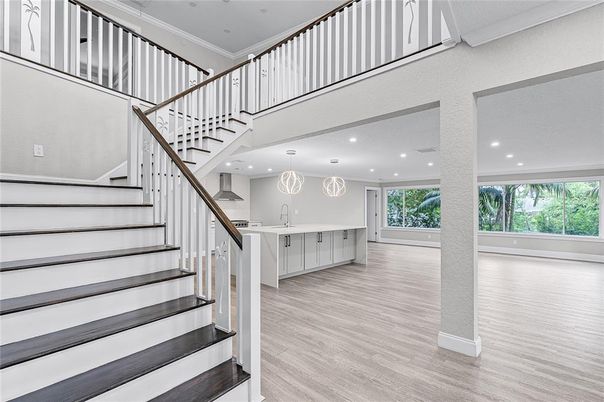Interior, Kitchen, Pendant Lights, Recessed Lighting, Wood Texture Flooring