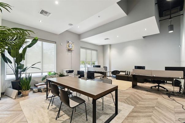 Home Office, Interior, Living room, Recessed Lighting, Wood Texture Flooring