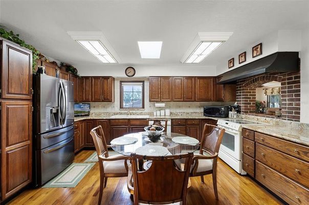 Dining room, Interior, Kitchen, Stone Walls, Wood Texture Flooring
