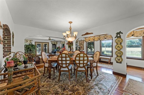 Chandelier, Dining room, Interior, Wood Texture Flooring