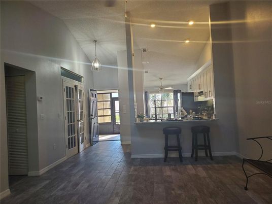 Interior, Kitchen, Pendant Lights, Recessed Lighting, Wood Texture Flooring