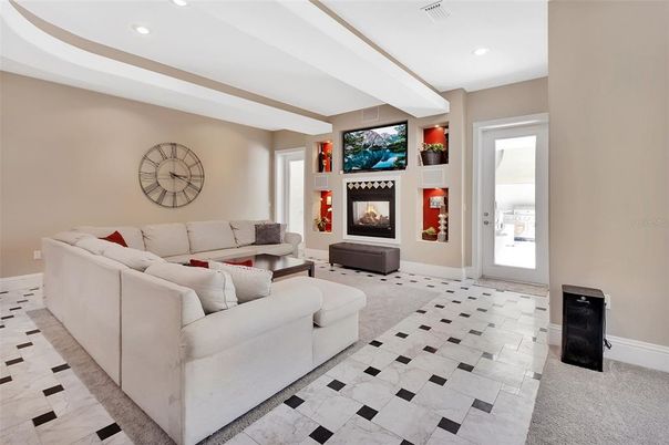Fireplace, Interior, Living room, Recessed Lighting