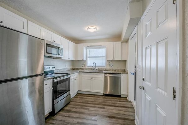 Interior, Kitchen, Stainless Steel Appliances, Wood Texture Flooring