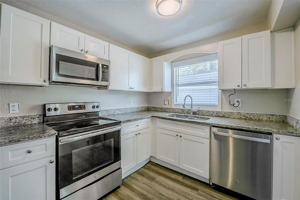 Interior, Kitchen, Stainless Steel Appliances, Wood Texture Flooring