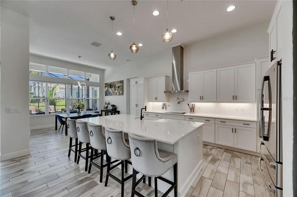 Interior, Kitchen, Pendant Lights, Recessed Lighting, Wood Texture Flooring