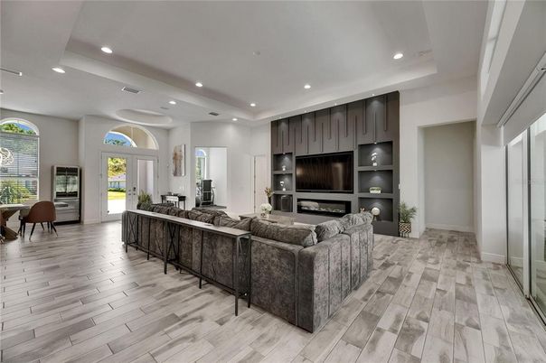 Interior, Living room, Recessed Lighting, Wood Texture Flooring
