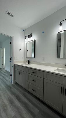 Bathroom, Dual Sink Vanities, Interior, Wood Texture Flooring
