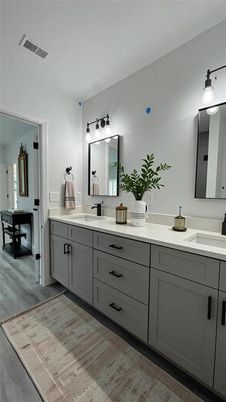 Bathroom, Dual Sink Vanities, Interior, Wood Texture Flooring