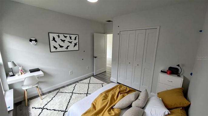 Bedroom, Home Office, Interior, Recessed Lighting, Wood Texture Flooring
