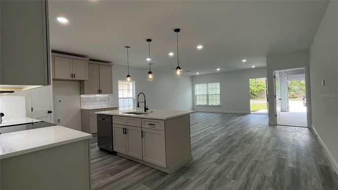 Interior, Kitchen, Pendant Lights, Recessed Lighting, Wood Texture Flooring