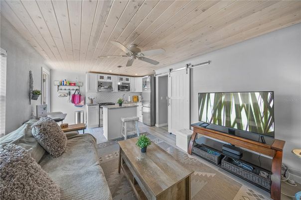 Interior, Kitchen, Recessed Lighting, Wooden Ceilings, Wood Texture Flooring