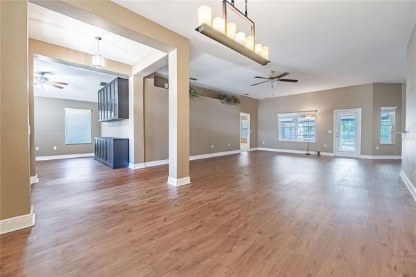 Empty room, Interior, Pendant Lights, Wood Texture Flooring