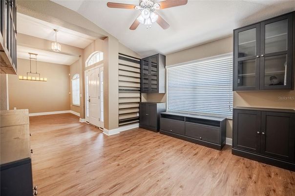 Empty room, Interior, Pendant Lights, Wood Texture Flooring