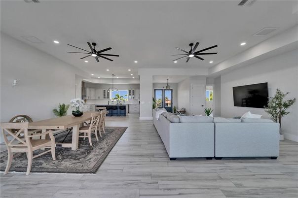 Dining room, Interior, Kitchen, Living room, Pendant Lights, Recessed Lighting, Wood Texture Flooring
