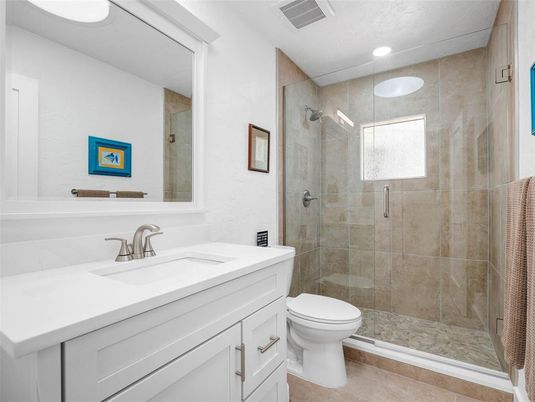 Bathroom, Glass Shower, Interior, Recessed Lighting