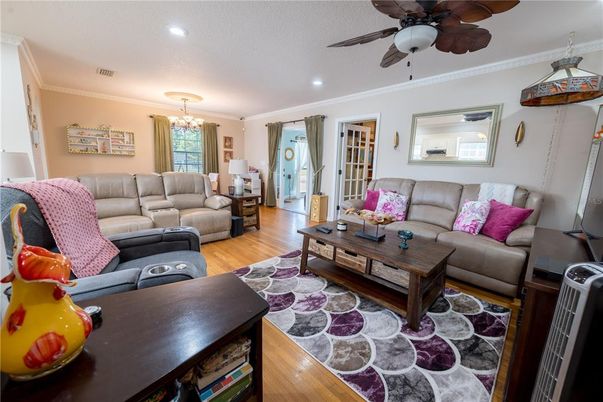 Chandelier, Interior, Living room, Recessed Lighting, Wood Texture Flooring