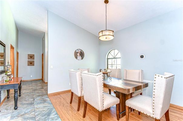 Dining room, Interior, Pendant Lights, Wood Texture Flooring