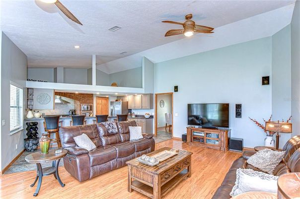 Interior, Kitchen, Living room, Recessed Lighting, Stainless Steel Appliances, Wood Texture Flooring