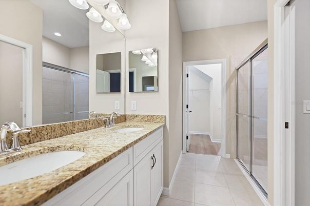 Bathroom, Dual Sink Vanities, Glass Shower, Interior, Recessed Lighting