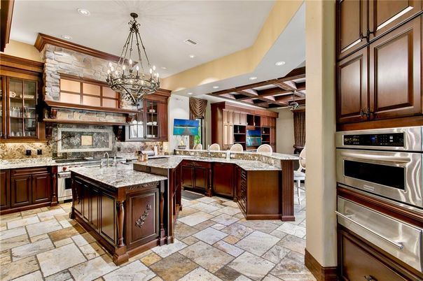 Chandelier, Interior, Kitchen, Recessed Lighting, Stainless Steel Appliances