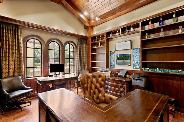 Home Office, Interior, Recessed Lighting, Wooden Beams, Wooden Ceilings, Wood Texture Flooring