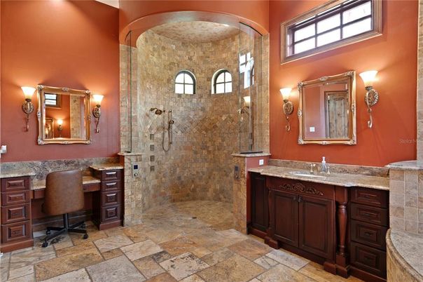 Bathroom, Glass Shower, Interior, Stone Walls