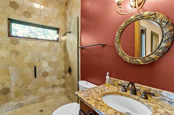 Bathroom, Glass Shower, Interior, Stone Walls