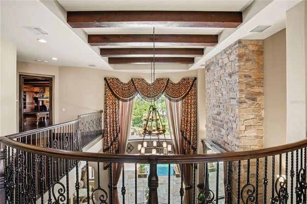 Interior, Recessed Lighting, Stone Walls, Wooden Beams