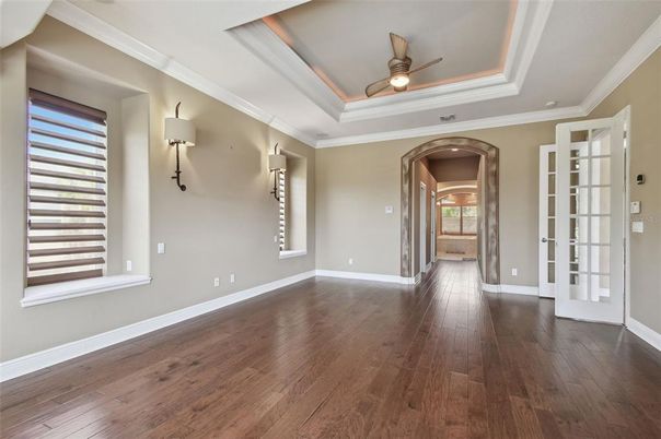Empty room, Interior, Recessed Lighting, Wood Texture Flooring