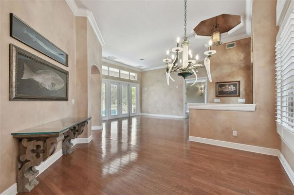 Chandelier, Interior, Wood Texture Flooring