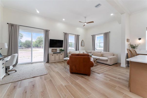 Interior, Living room, Recessed Lighting, Wood Texture Flooring