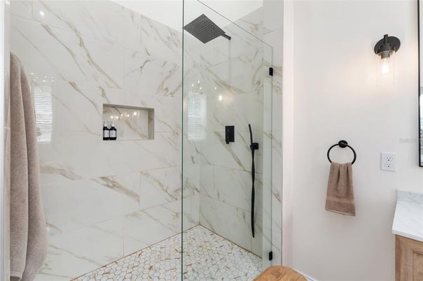 Bathroom, Glass Shower, Interior, Marble Walls