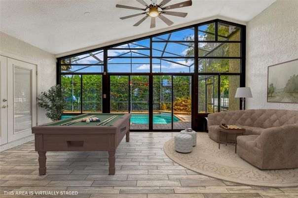 Billiard Table, Game Room, Interior, Pool, Sun Room, Wood Texture Flooring
