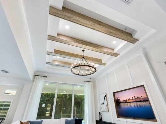 Chandelier, Interior, Recessed Lighting, Wooden Beams